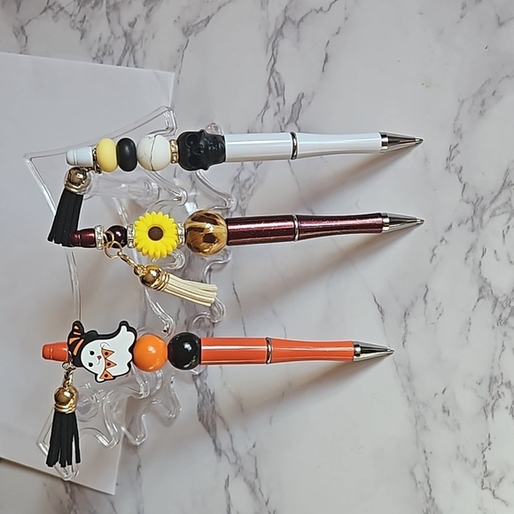 Hand Crafted Set of 3 beaded Pens Fall, Halloween, Floral design  Handmade Gifts - Picture 3 of 17